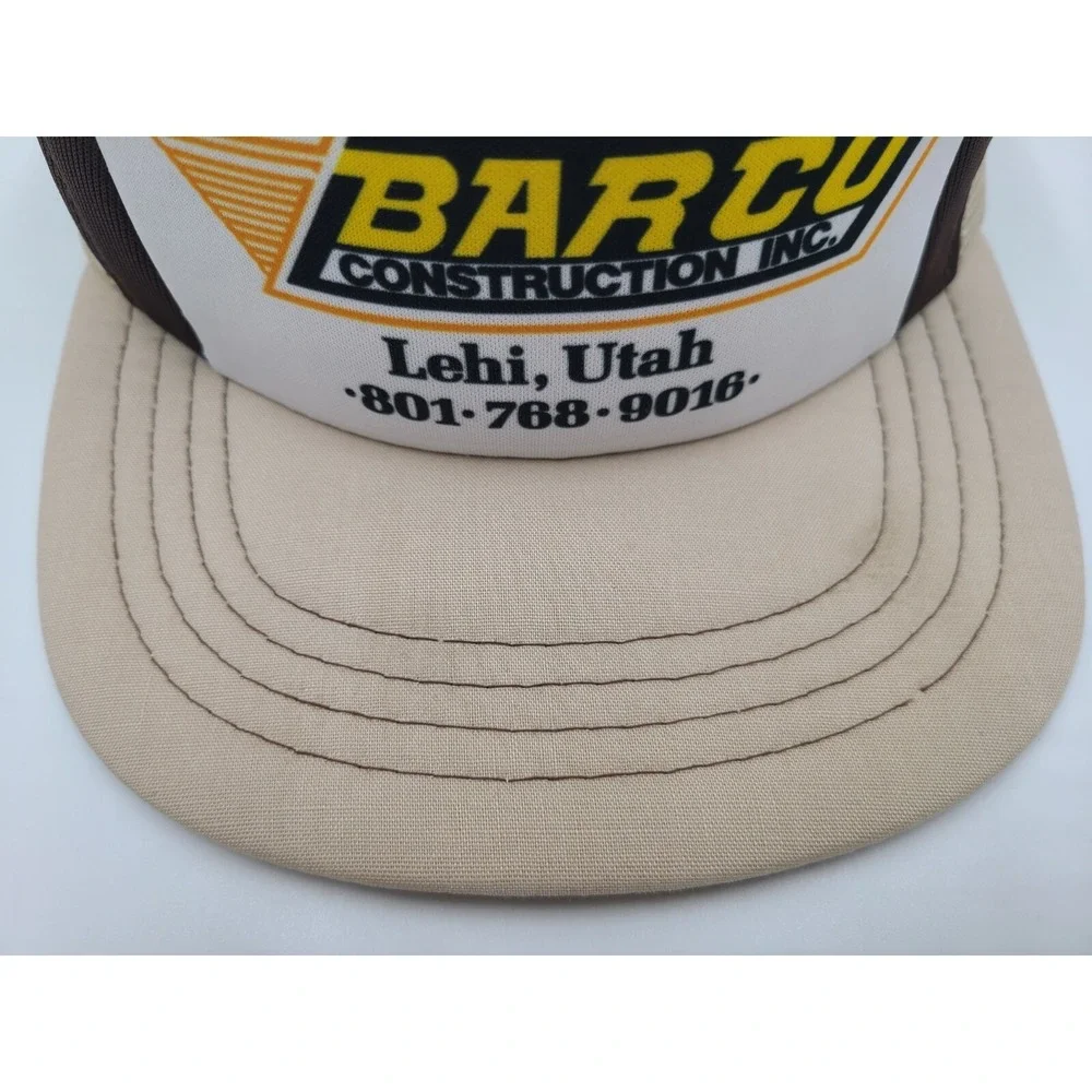 Vintage Barco Construction Steel Buildings Lehi Utah Mesh Snapback Hat Cap Beige